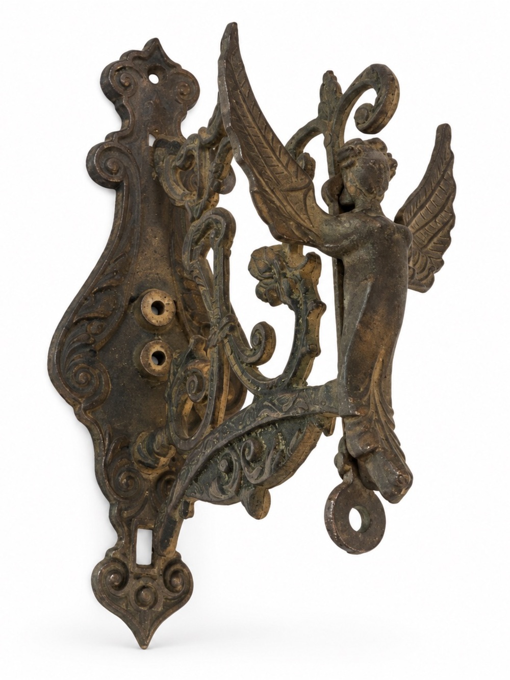 Vintage Solid Brass Angel Wall Mount Pull Chain Church bell bracket only parts
